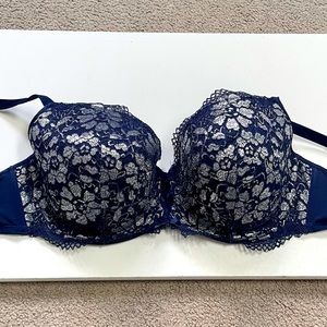AdoreMe Navy/Silver Lace Bra 40DDD